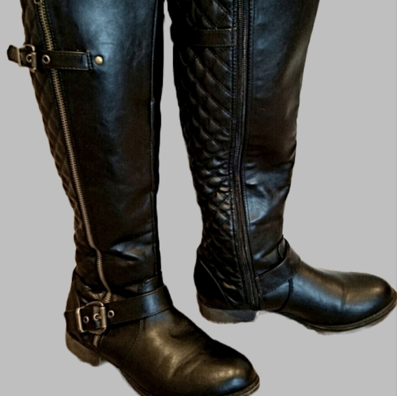 Madden Girl Shoes - Madden Black Pleather Quilted Knee High Zip Boots